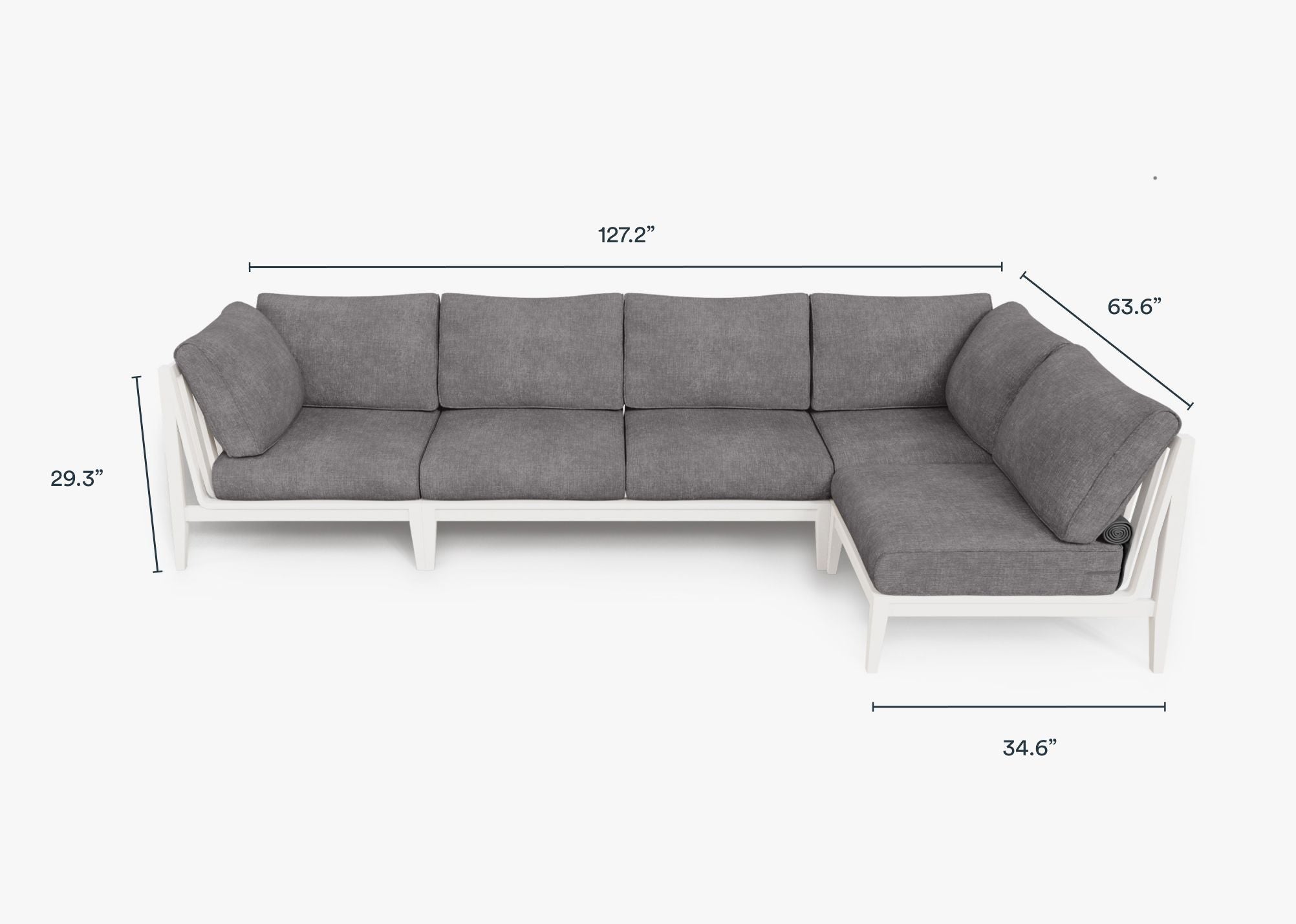 Canapé d'extérieur sectionnel en aluminium blanc - 5 places