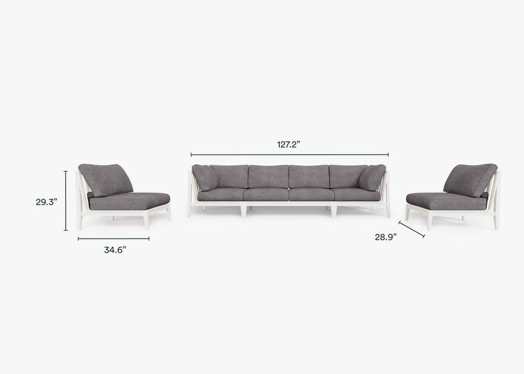 Canapé d'extérieur en aluminium blanc avec accoudoirs - 6 places