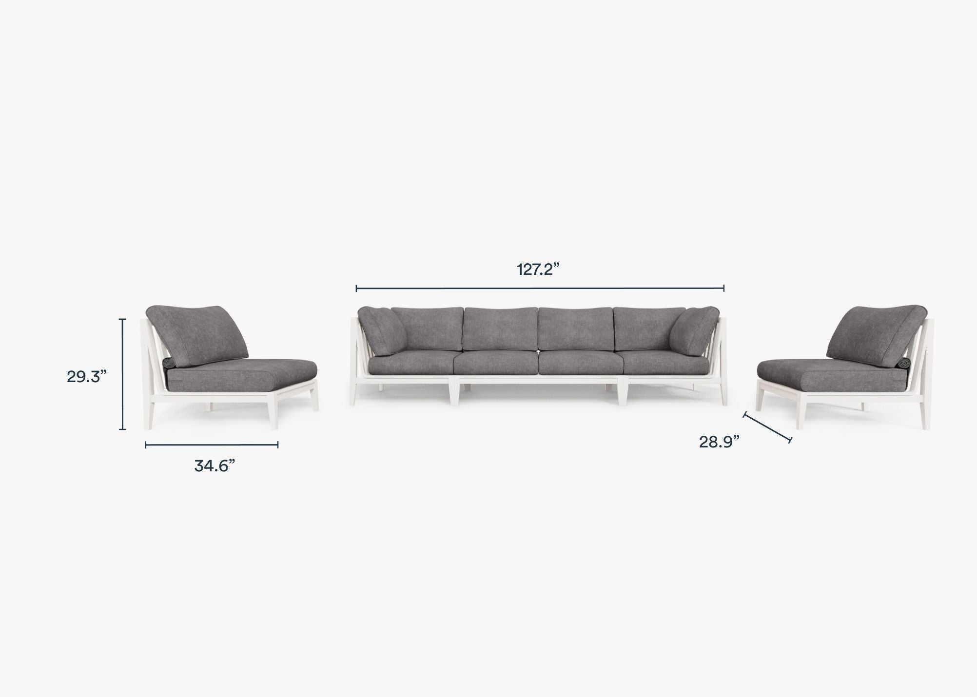 Canapé d'extérieur en aluminium blanc avec accoudoirs - 6 places