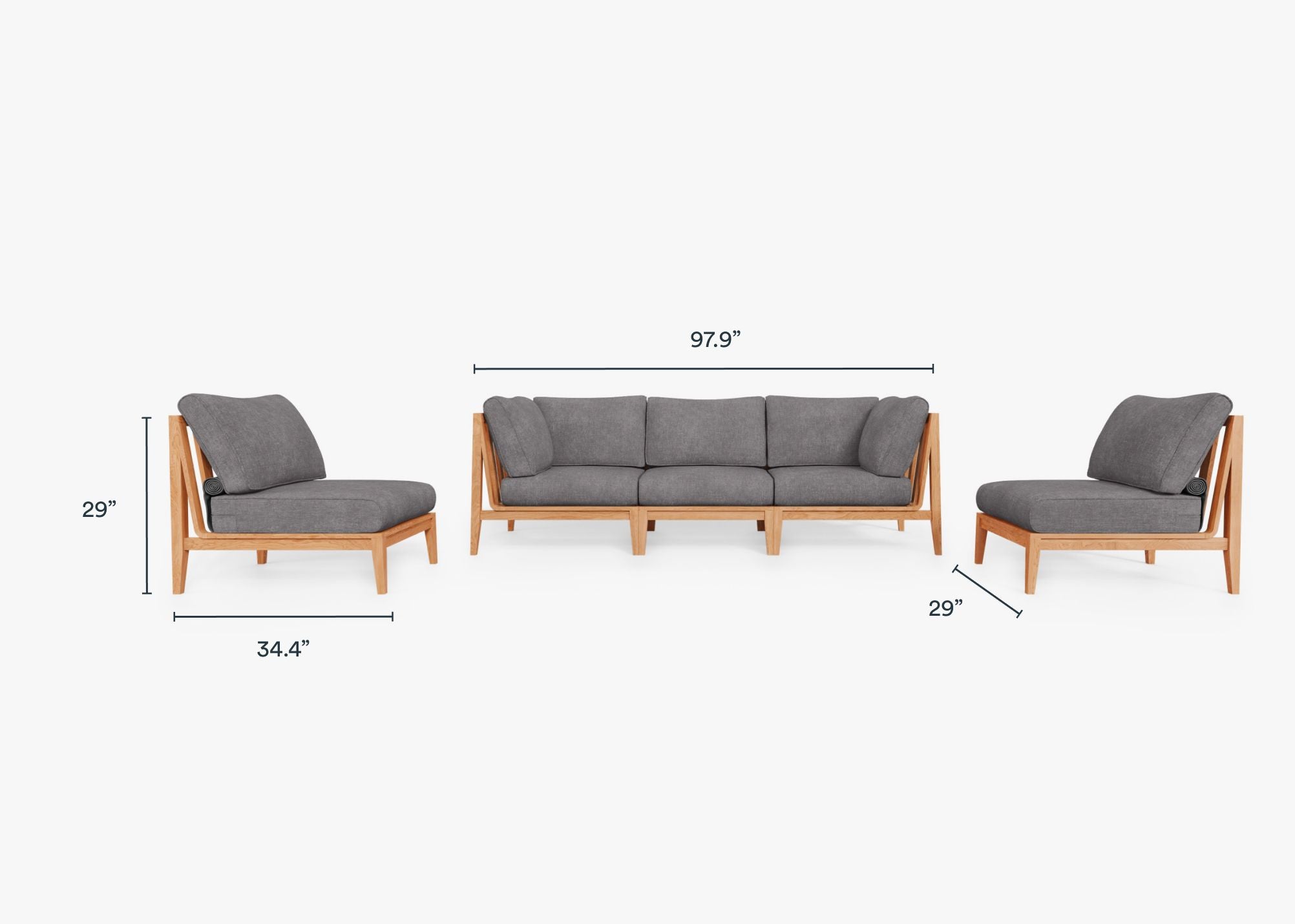 Canapé d'extérieur en teck avec accoudoirs - 5 places
