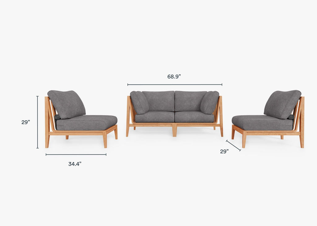 Canapé d'extérieur en teck avec fauteuils sans accoudoirs - 4 places
