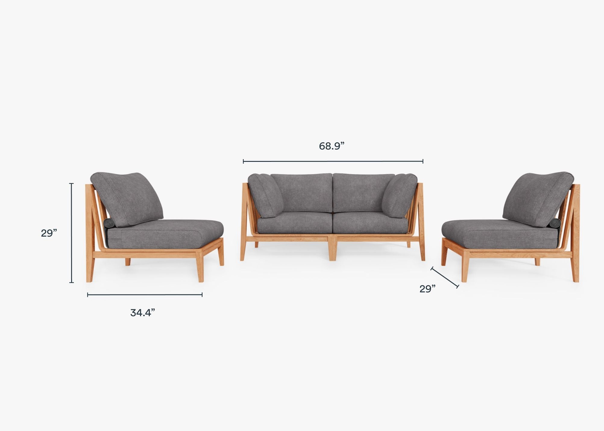 Canapé d'extérieur en teck avec fauteuils sans accoudoirs - 4 places