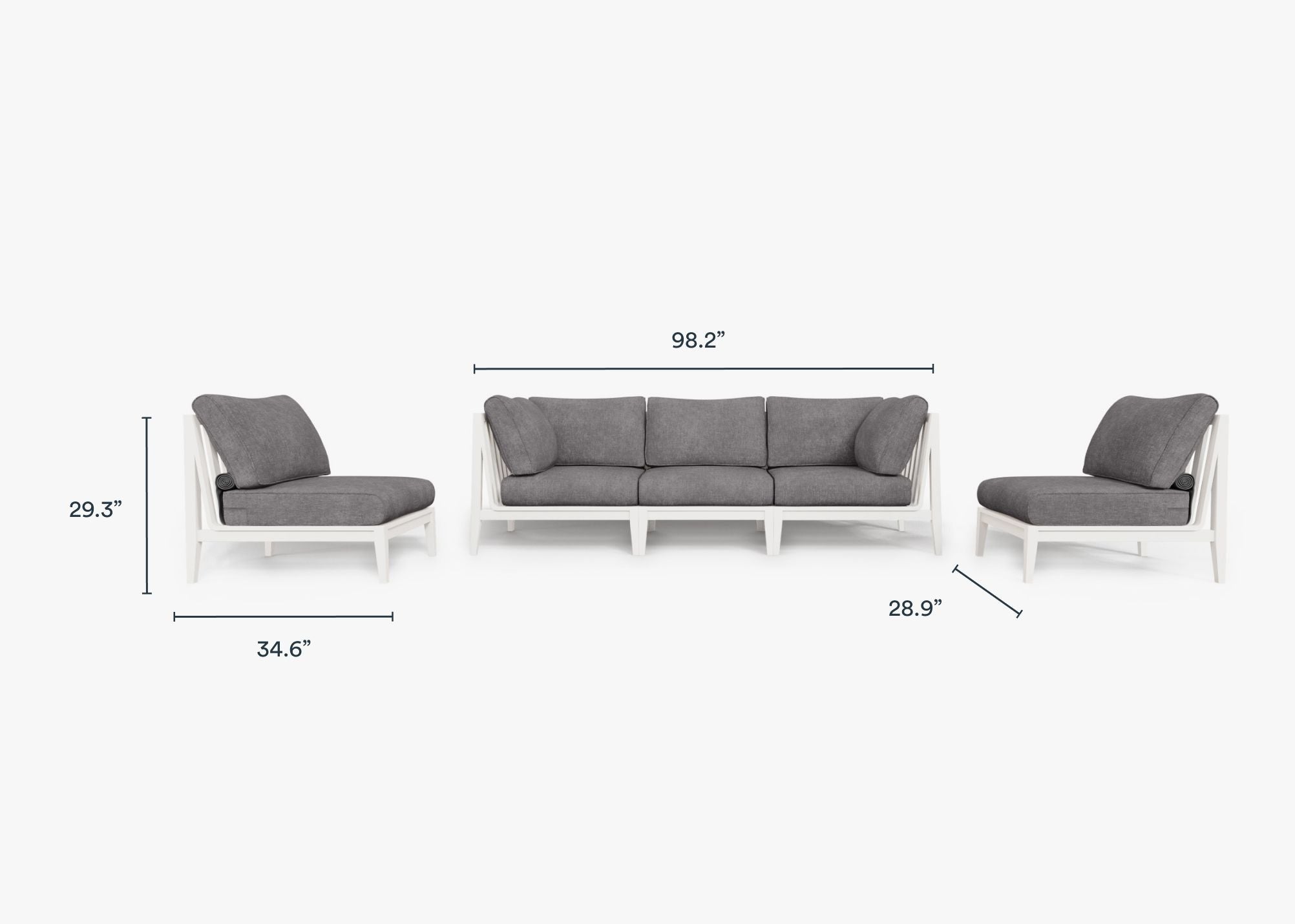 Canapé d'extérieur en aluminium blanc avec accoudoirs - 5 places