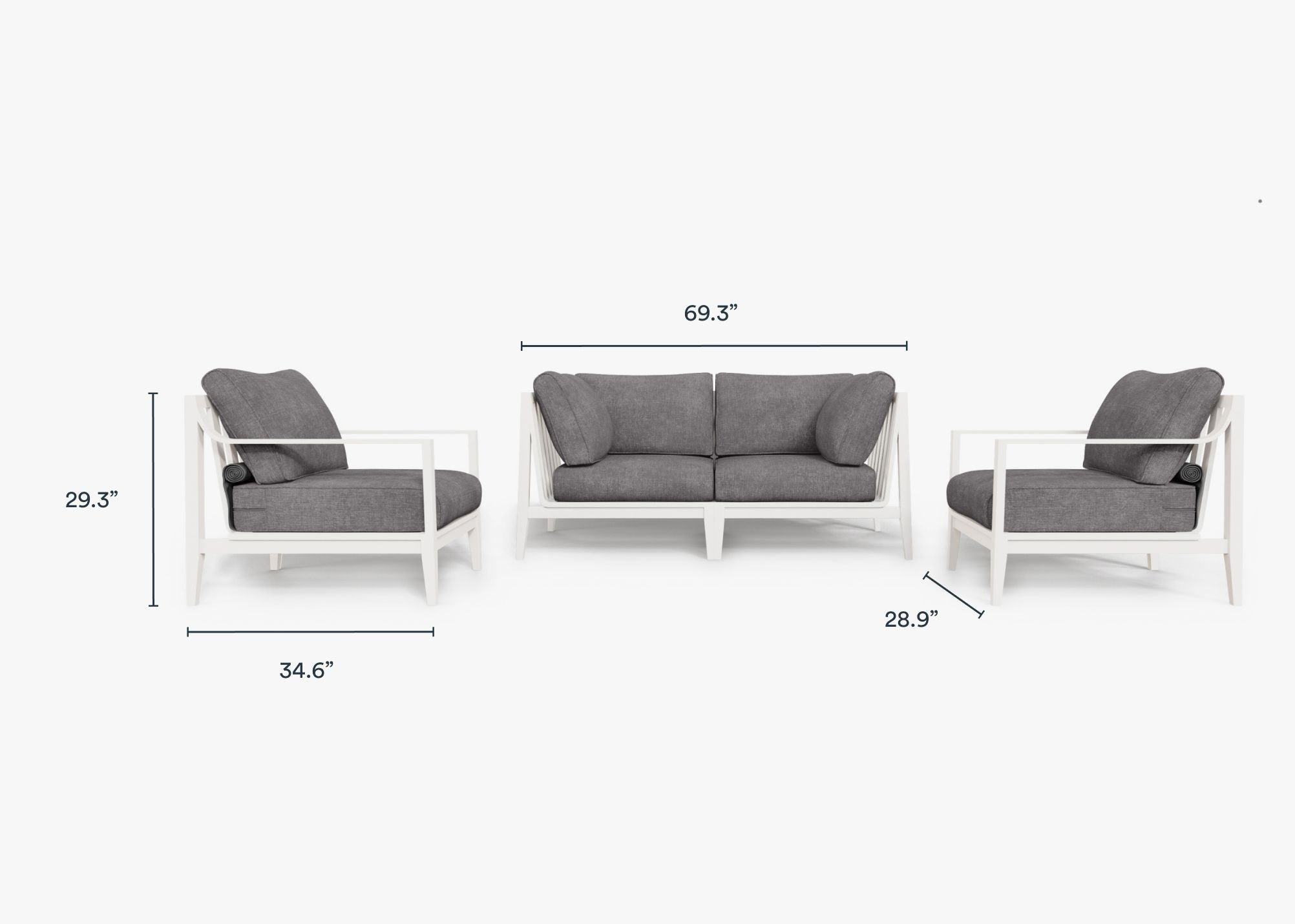Canapé d'extérieur en aluminium blanc avec fauteuils - 4 places