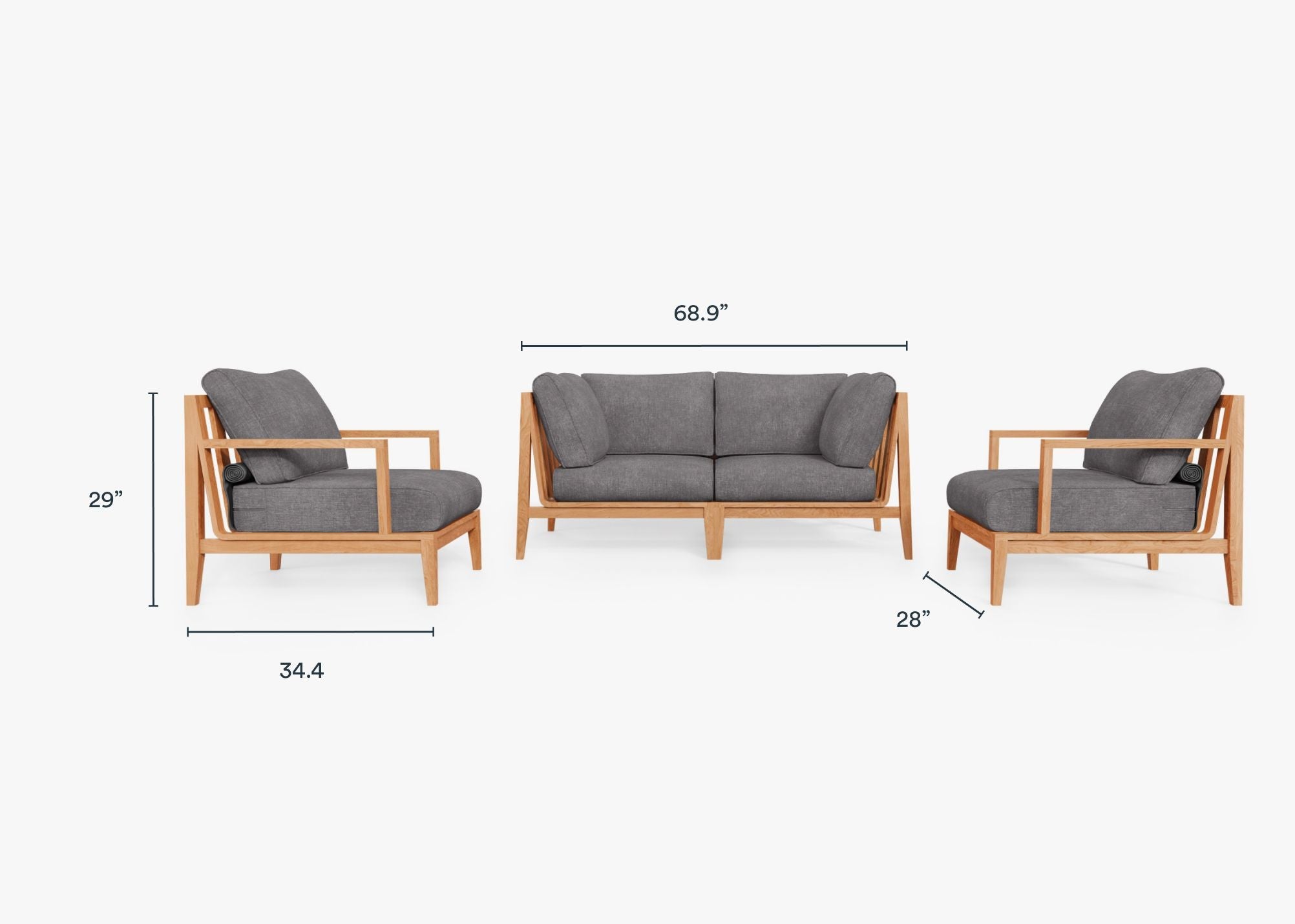 Canapé d'extérieur en teck avec fauteuils - 4 places
