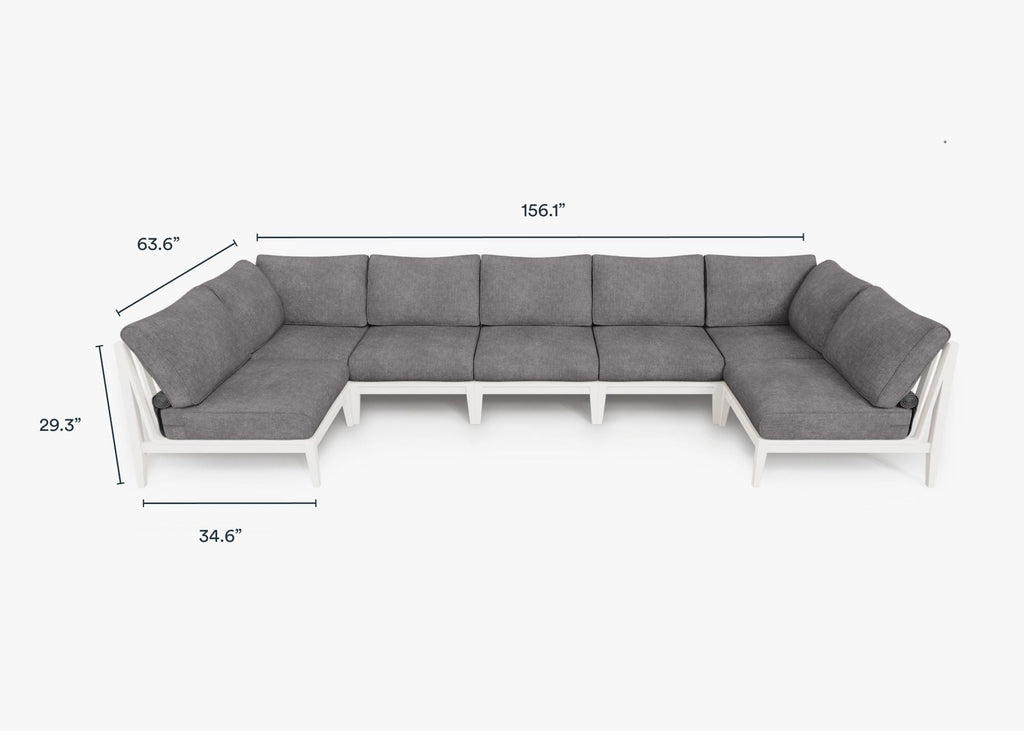 Canapé d'extérieur sectionnel en U en aluminium blanc - 7 places