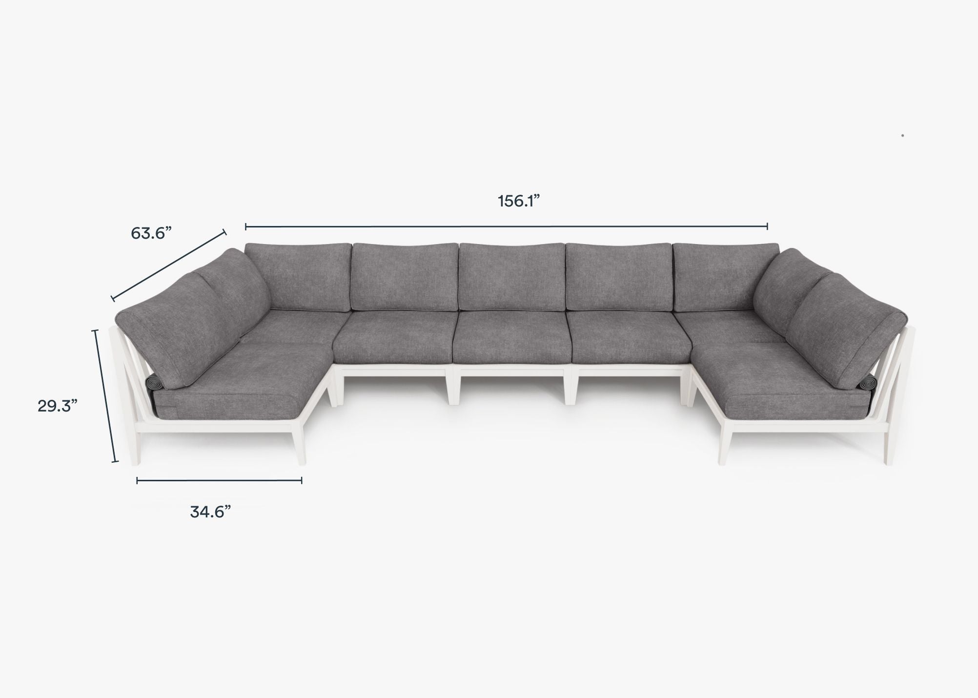 Canapé d'extérieur sectionnel en U en aluminium blanc - 7 places