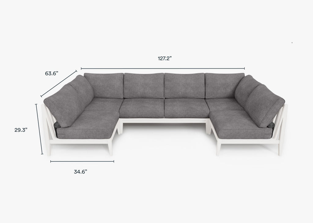 Canapé d'extérieur sectionnel en U en aluminium blanc - 6 places