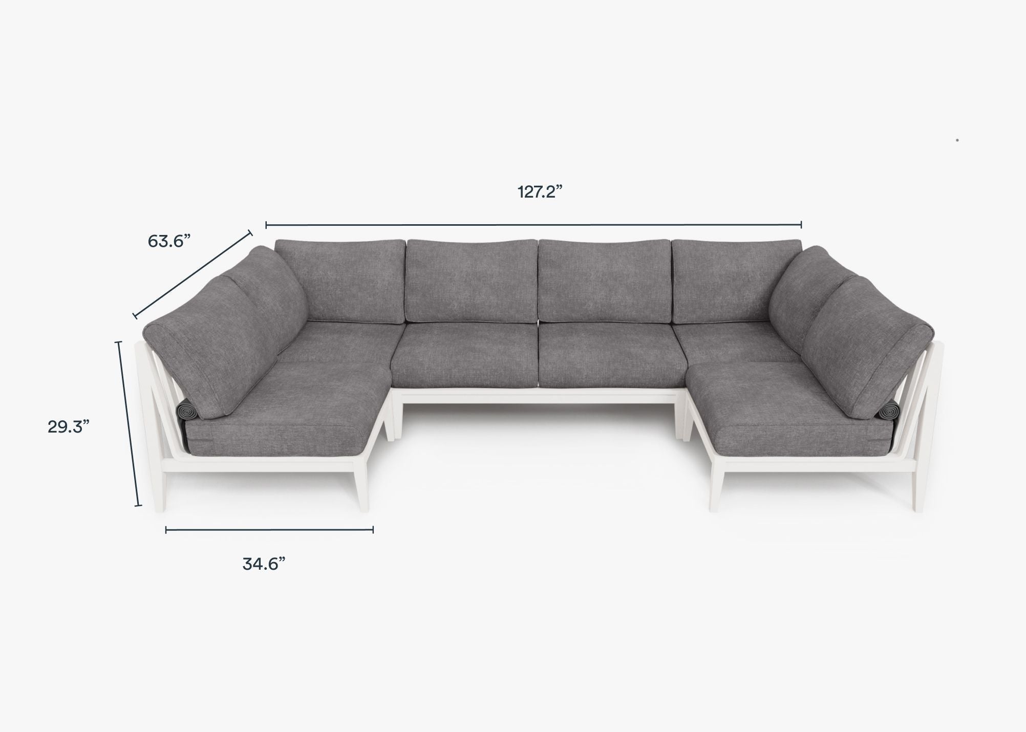 Canapé d'extérieur sectionnel en U en aluminium blanc - 6 places