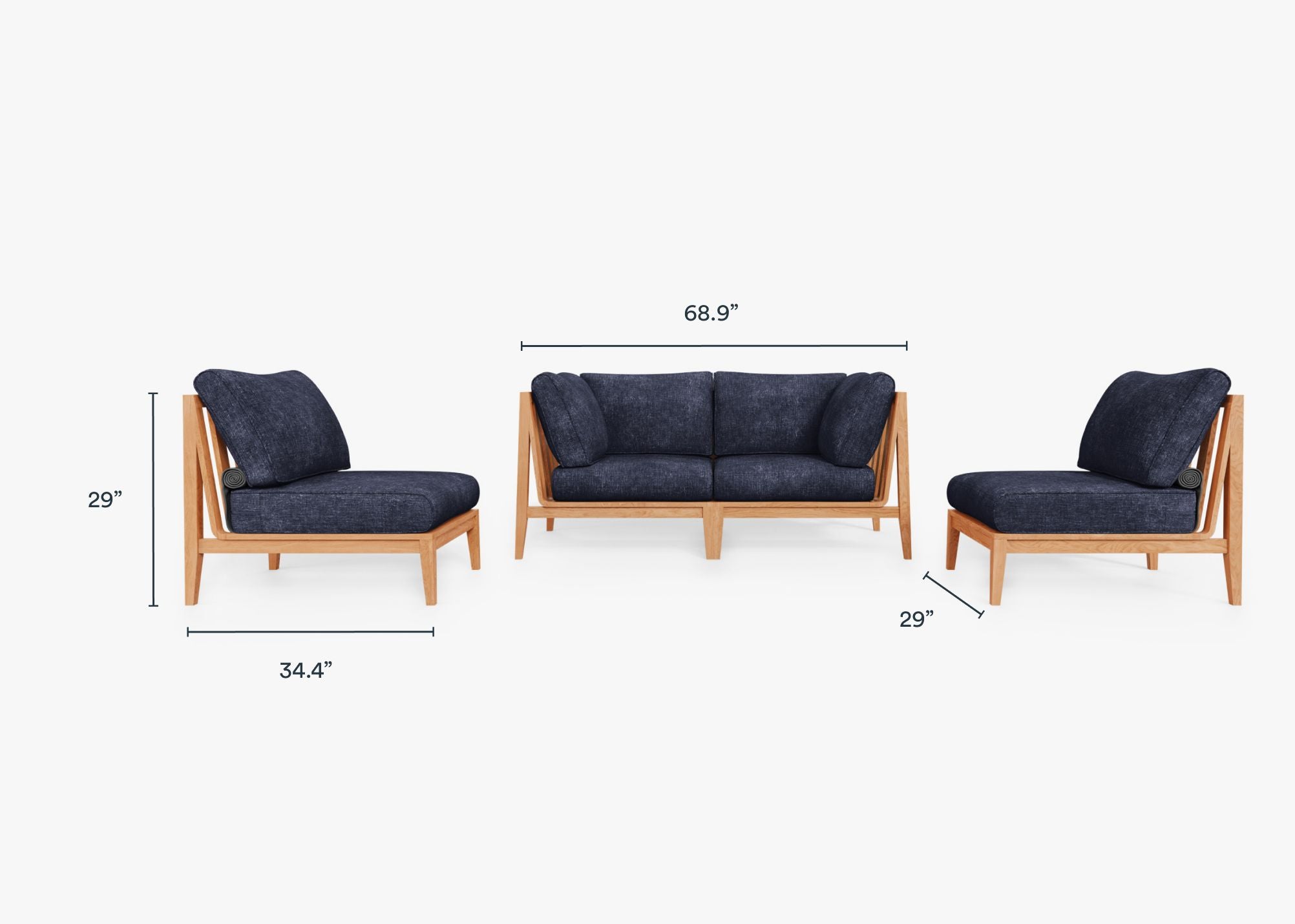 Canapé d'extérieur en teck avec fauteuils sans accoudoirs - 4 places