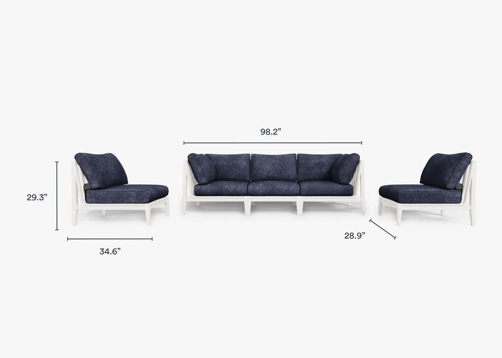 Canapé d'extérieur en aluminium blanc avec accoudoirs - 5 places