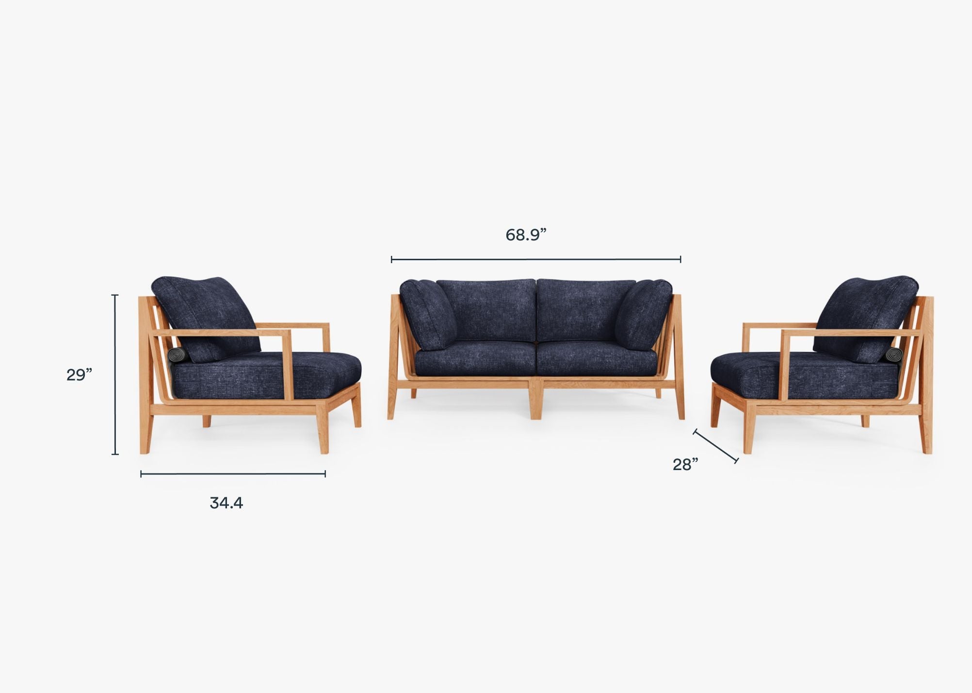 Canapé d'extérieur en teck avec fauteuils - 4 places