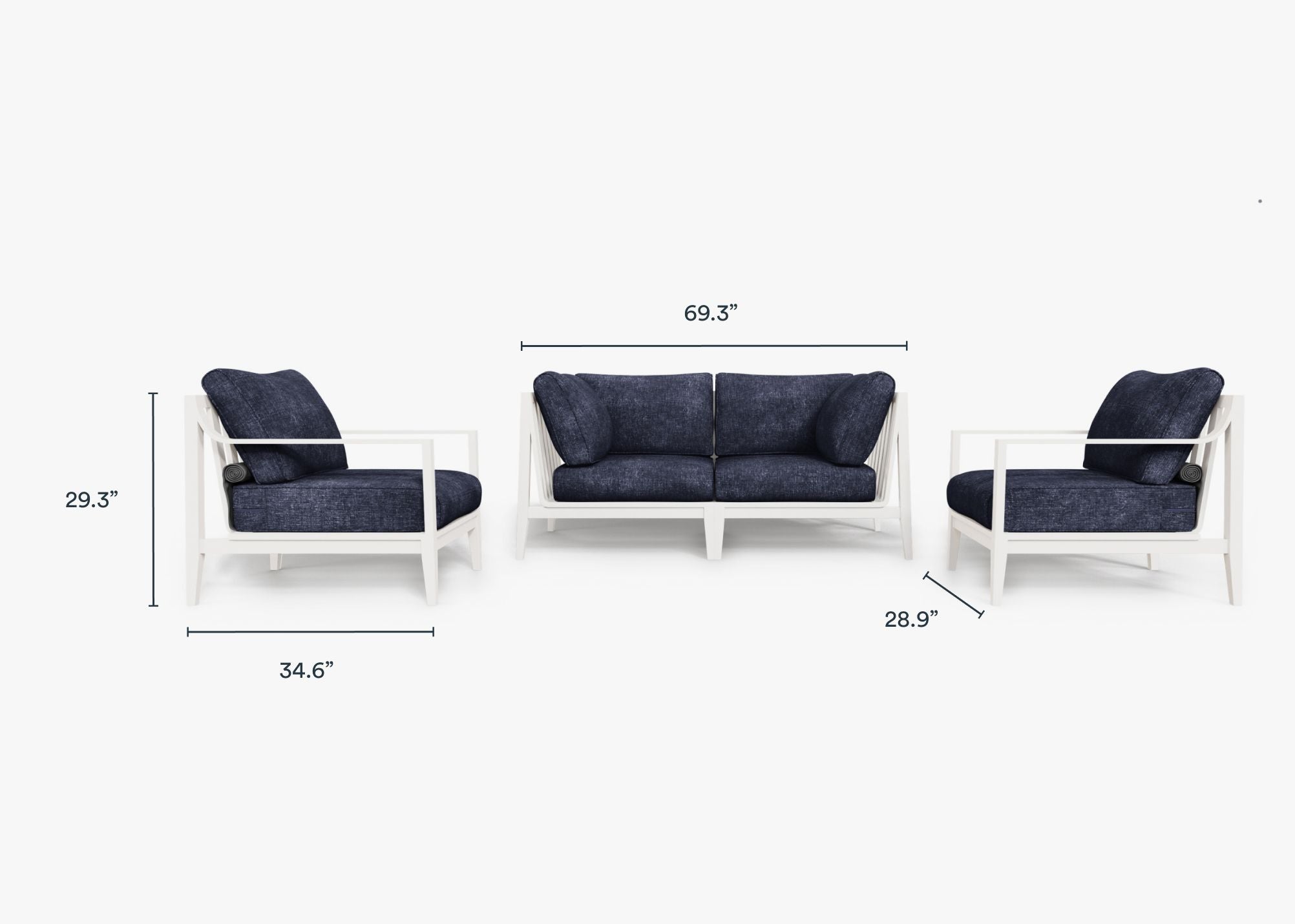 Canapé d'extérieur en aluminium blanc avec fauteuils - 4 places