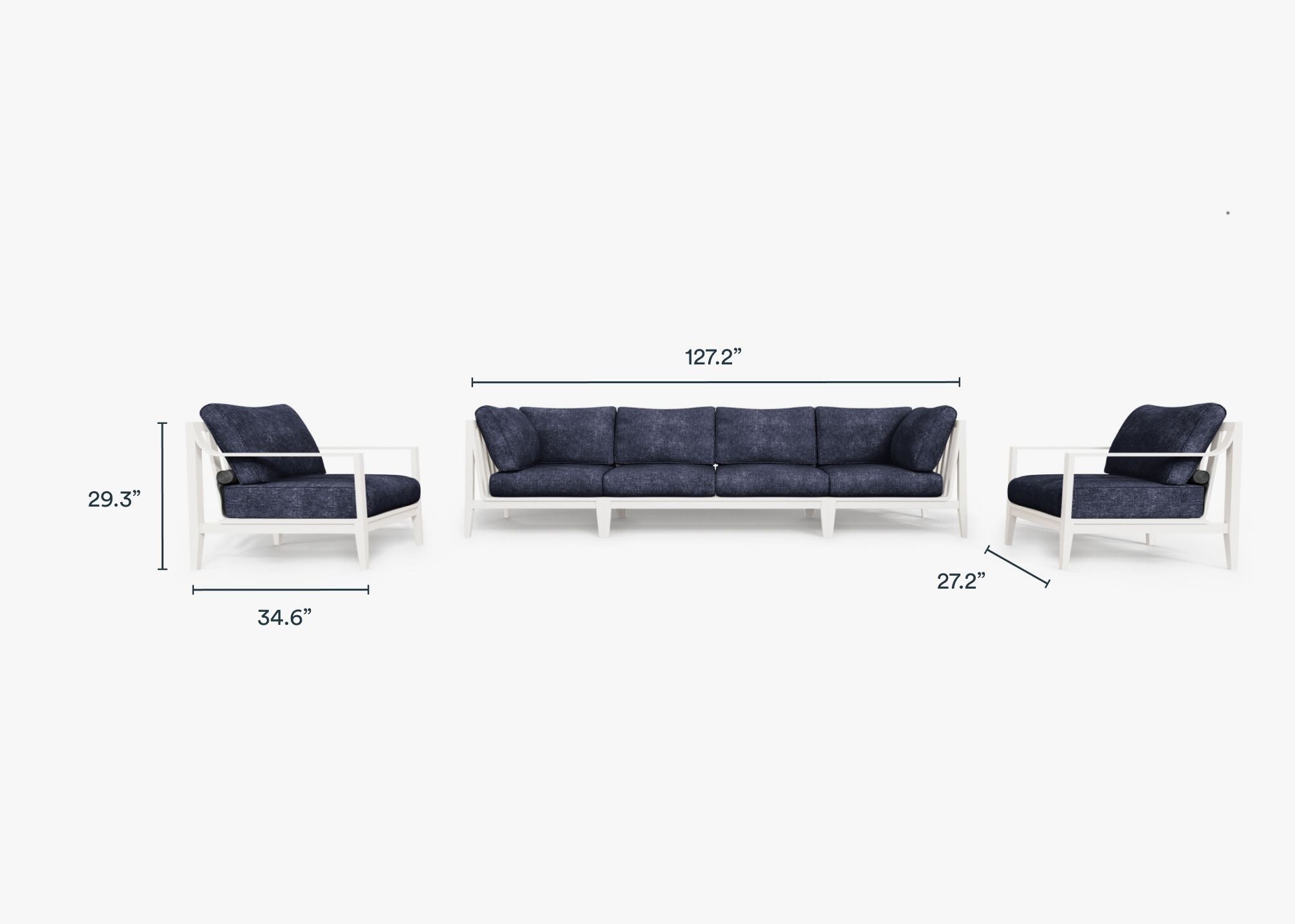 Canapé d'extérieur en aluminium blanc avec fauteuils - 6 places