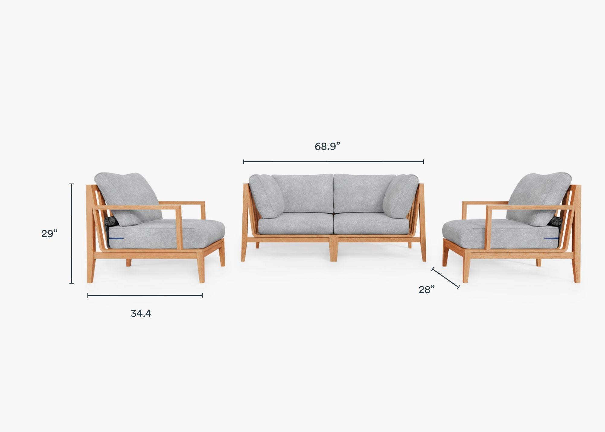 Canapé d'extérieur en teck avec fauteuils - 4 places