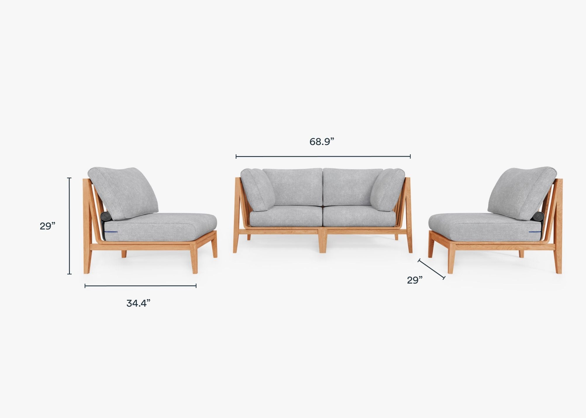 Canapé d'extérieur en teck avec fauteuils sans accoudoirs - 4 places