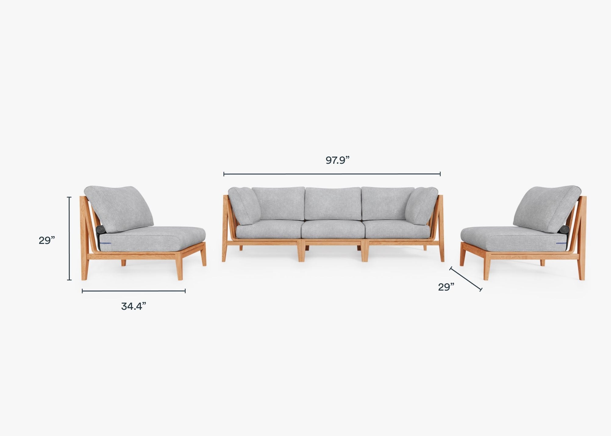Canapé d'extérieur en teck avec accoudoirs - 5 places