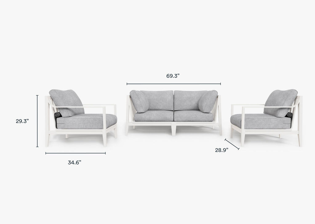 Canapé d'extérieur en aluminium blanc avec fauteuils - 4 places