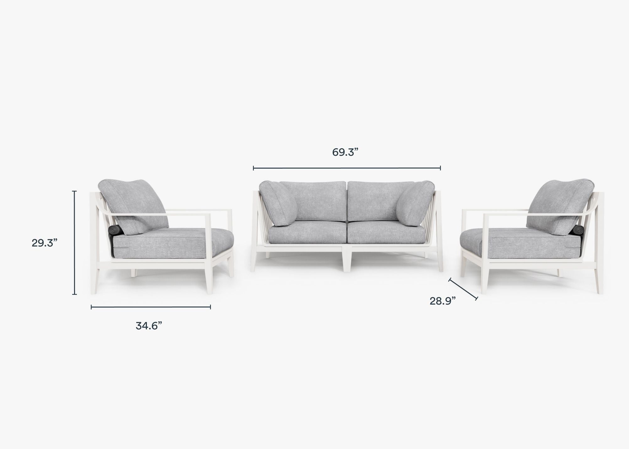 Canapé d'extérieur en aluminium blanc avec fauteuils - 4 places