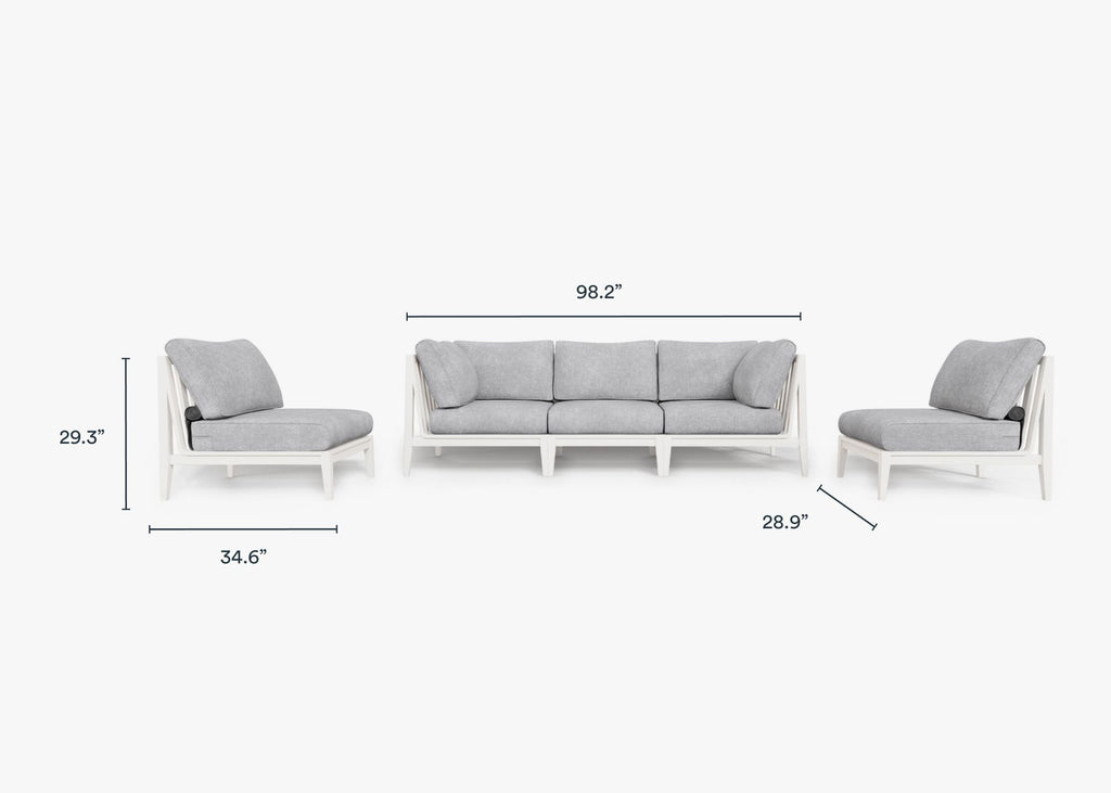 Canapé d'extérieur en aluminium blanc avec accoudoirs - 5 places