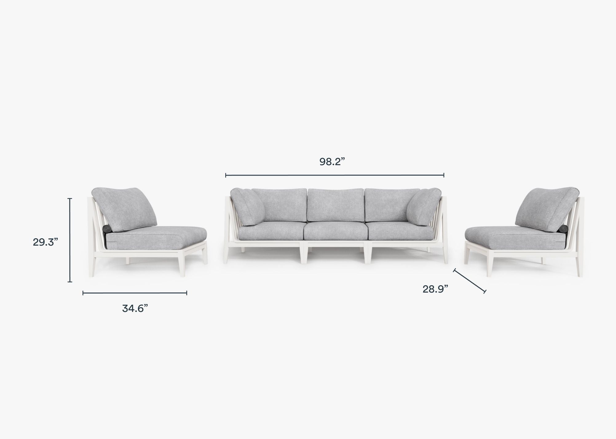 Canapé d'extérieur en aluminium blanc avec accoudoirs - 5 places