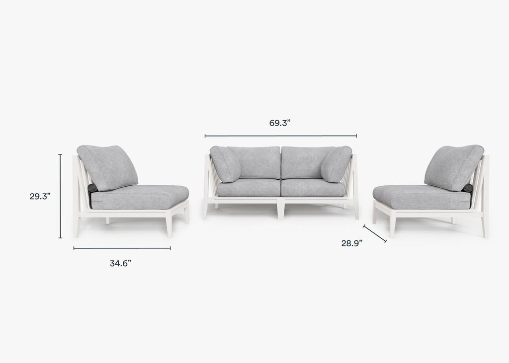 Canapé d'extérieur en aluminium blanc avec accoudoirs - 4 places