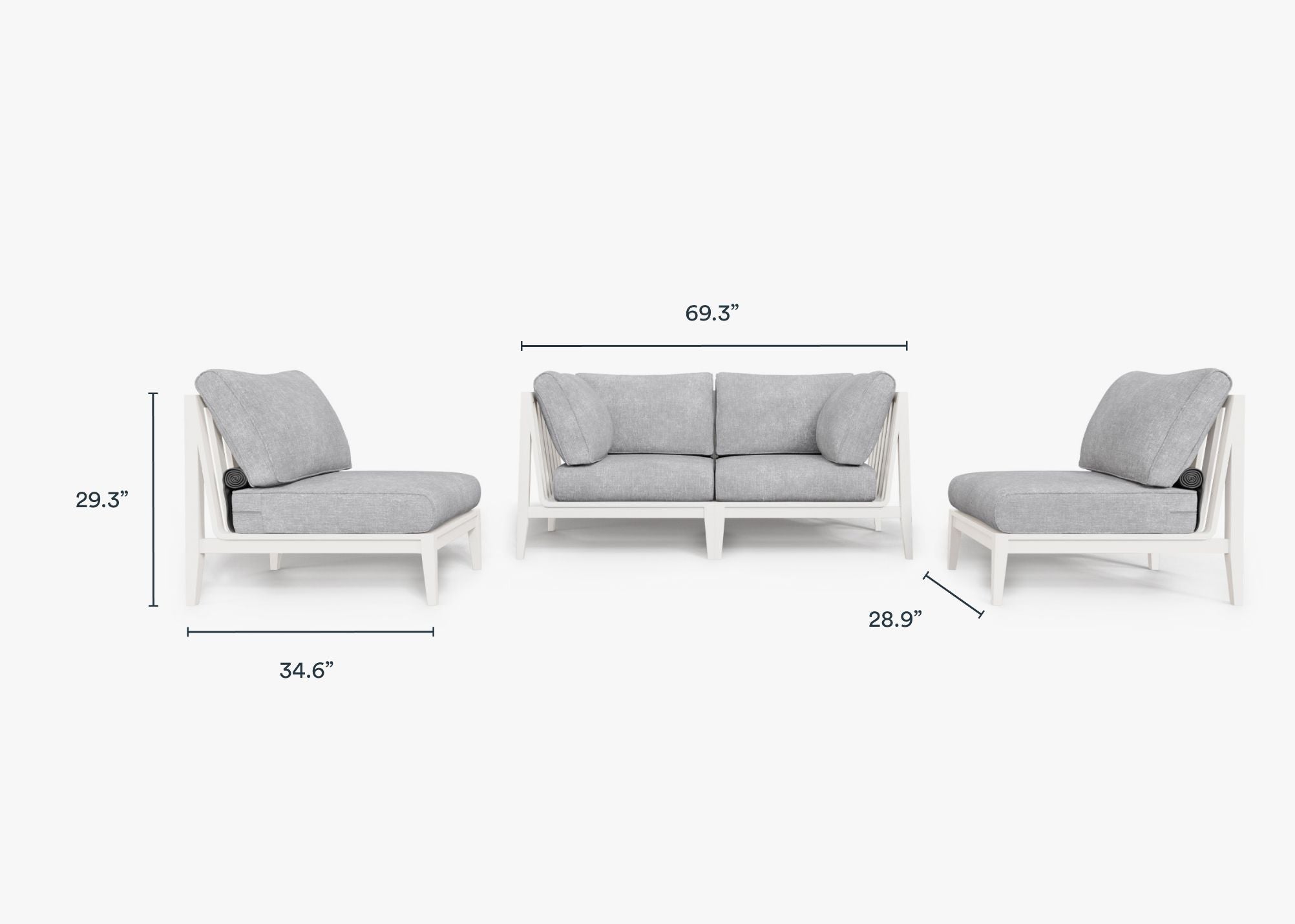 Canapé d'extérieur en aluminium blanc avec accoudoirs - 4 places