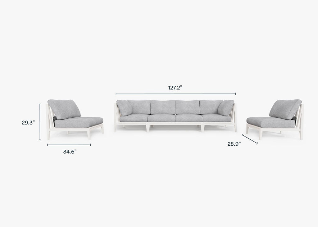Canapé d'extérieur en aluminium blanc avec accoudoirs - 6 places