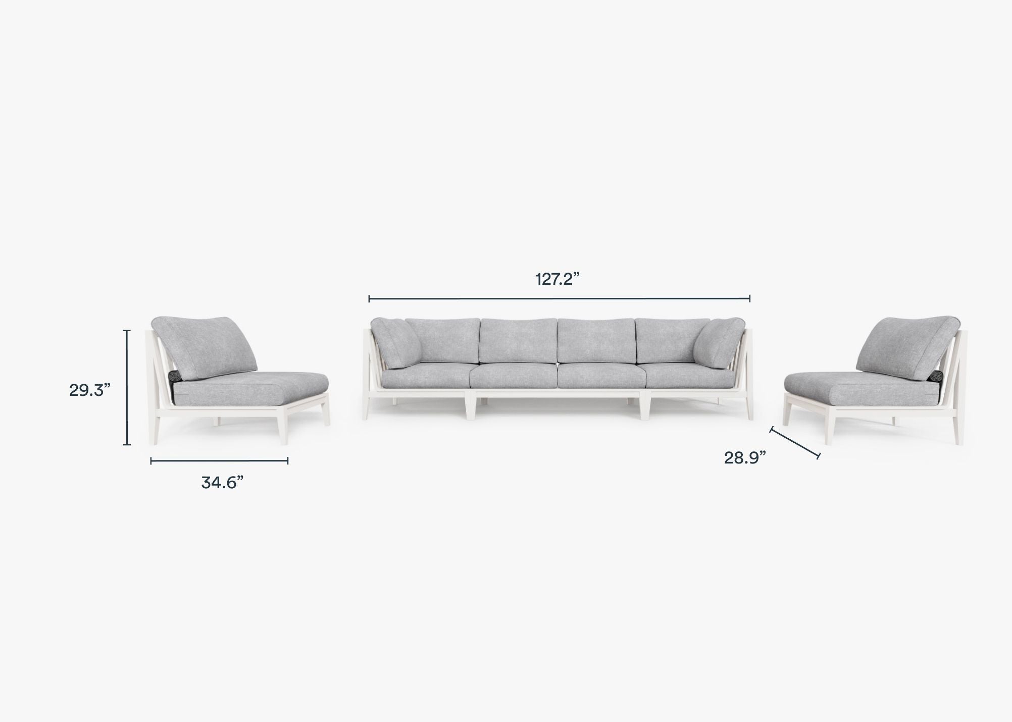 Canapé d'extérieur en aluminium blanc avec accoudoirs - 6 places