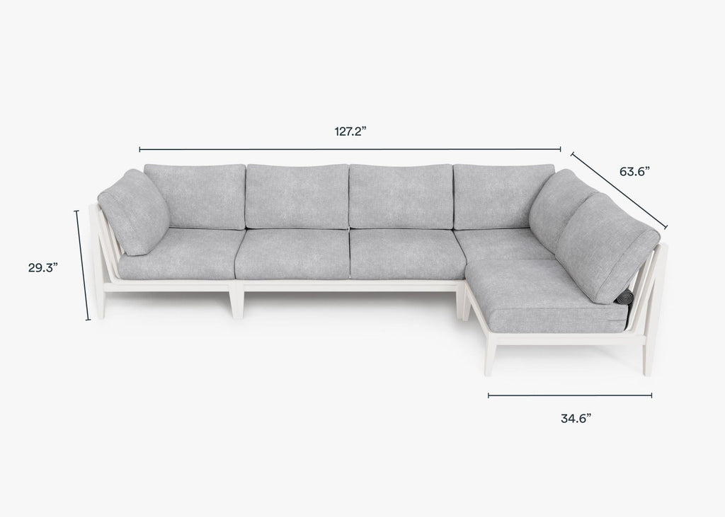 Canapé d'extérieur sectionnel en aluminium blanc - 5 places