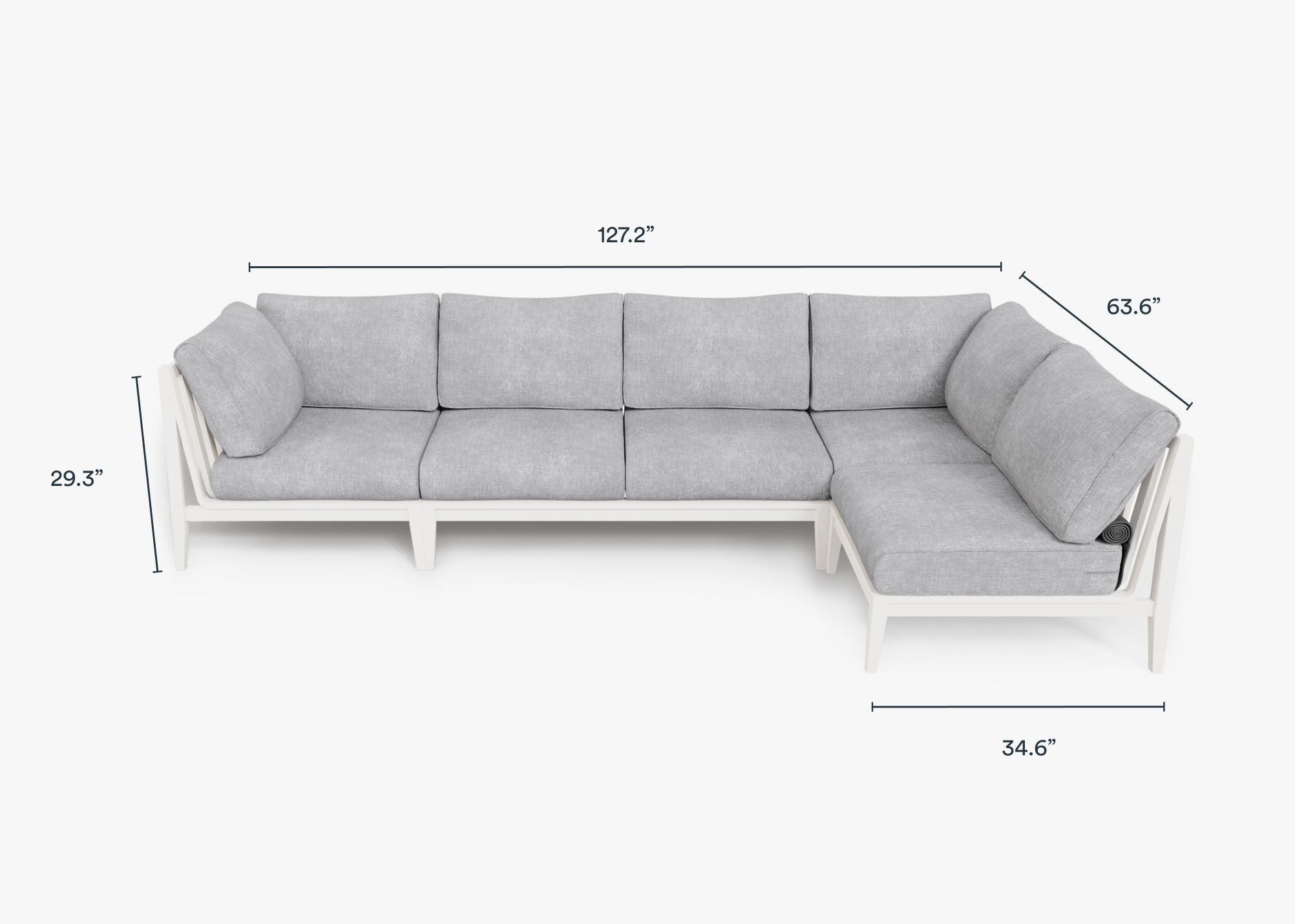 Canapé d'extérieur sectionnel en aluminium blanc - 5 places