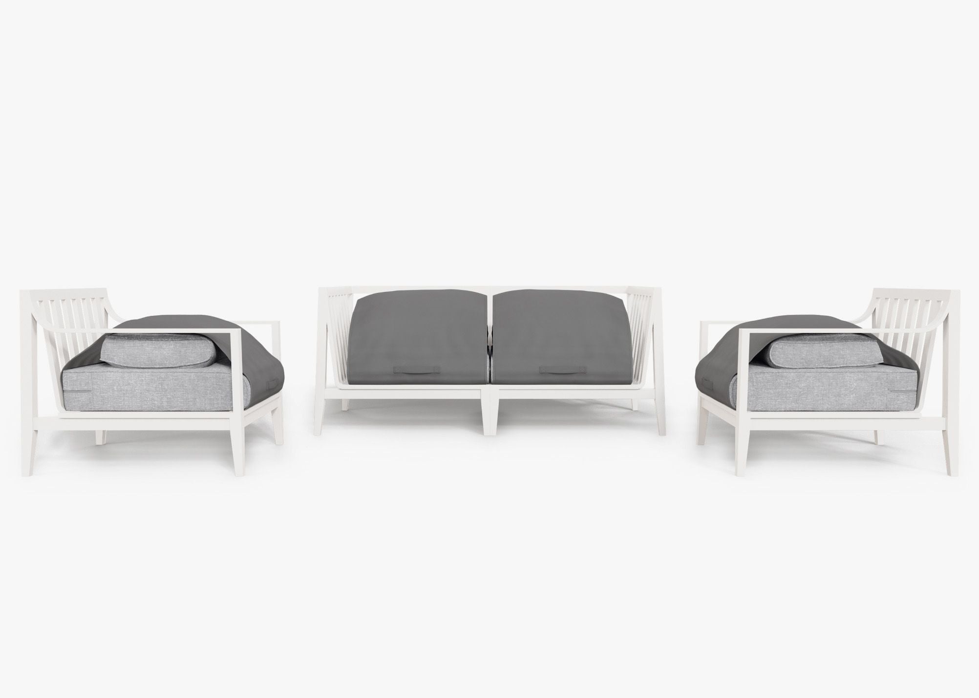 Canapé d'extérieur en aluminium blanc avec fauteuils - 4 places