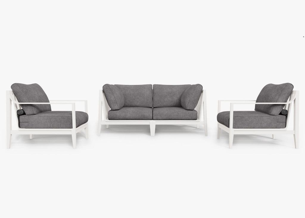 Canapé d'extérieur en aluminium blanc avec fauteuils - 4 places