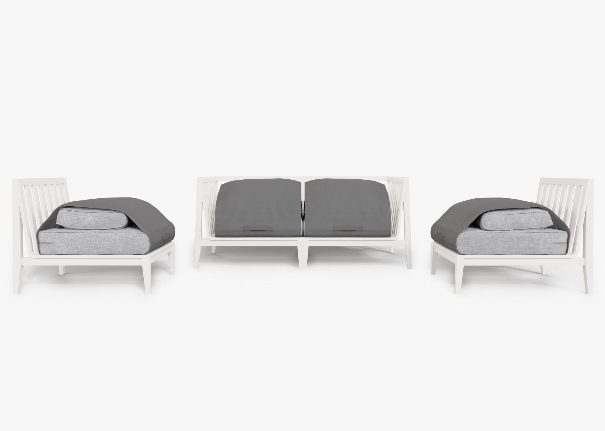 Canapé d'extérieur en aluminium blanc avec accoudoirs - 4 places