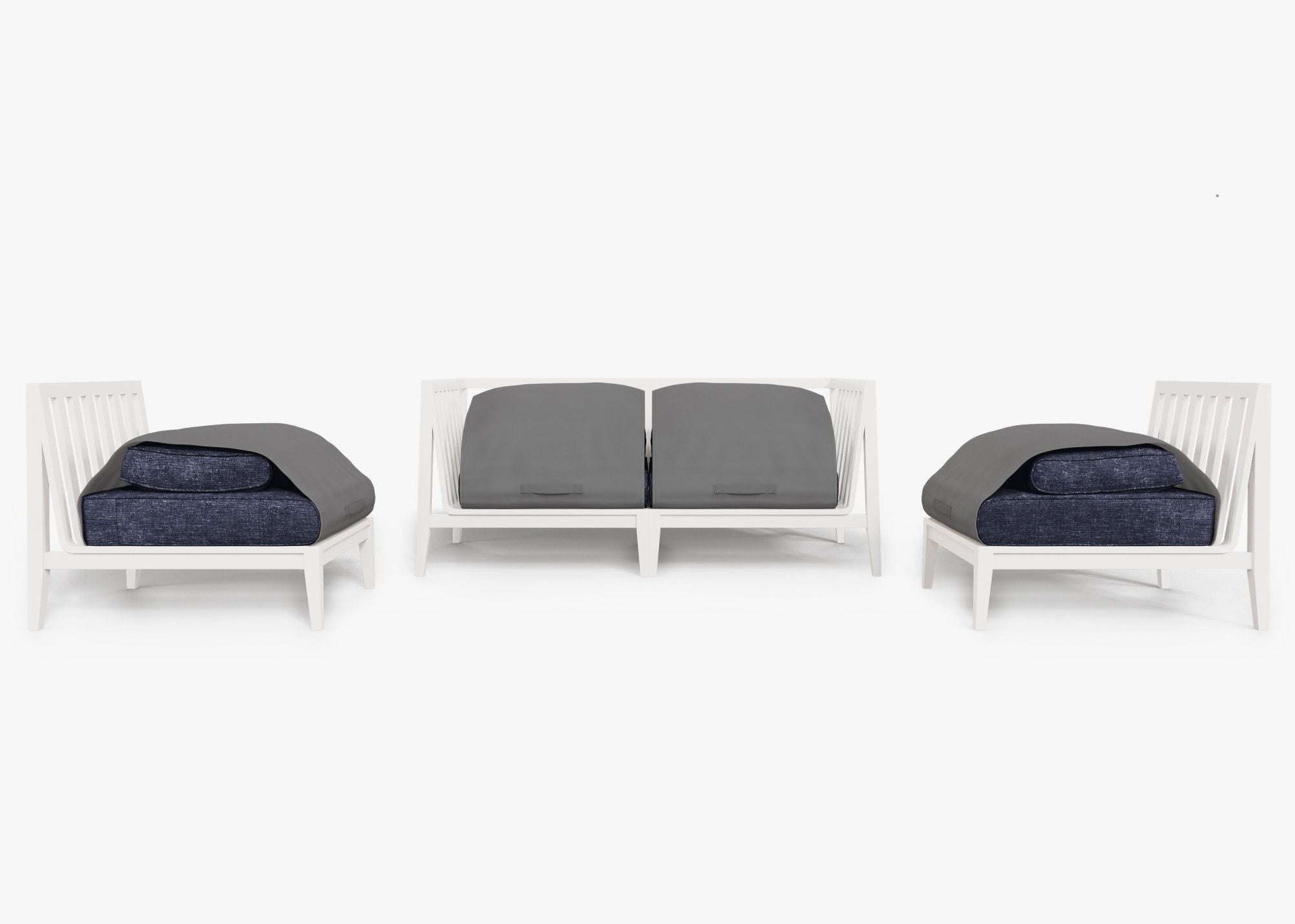 Canapé d'extérieur en aluminium blanc avec accoudoirs - 4 places
