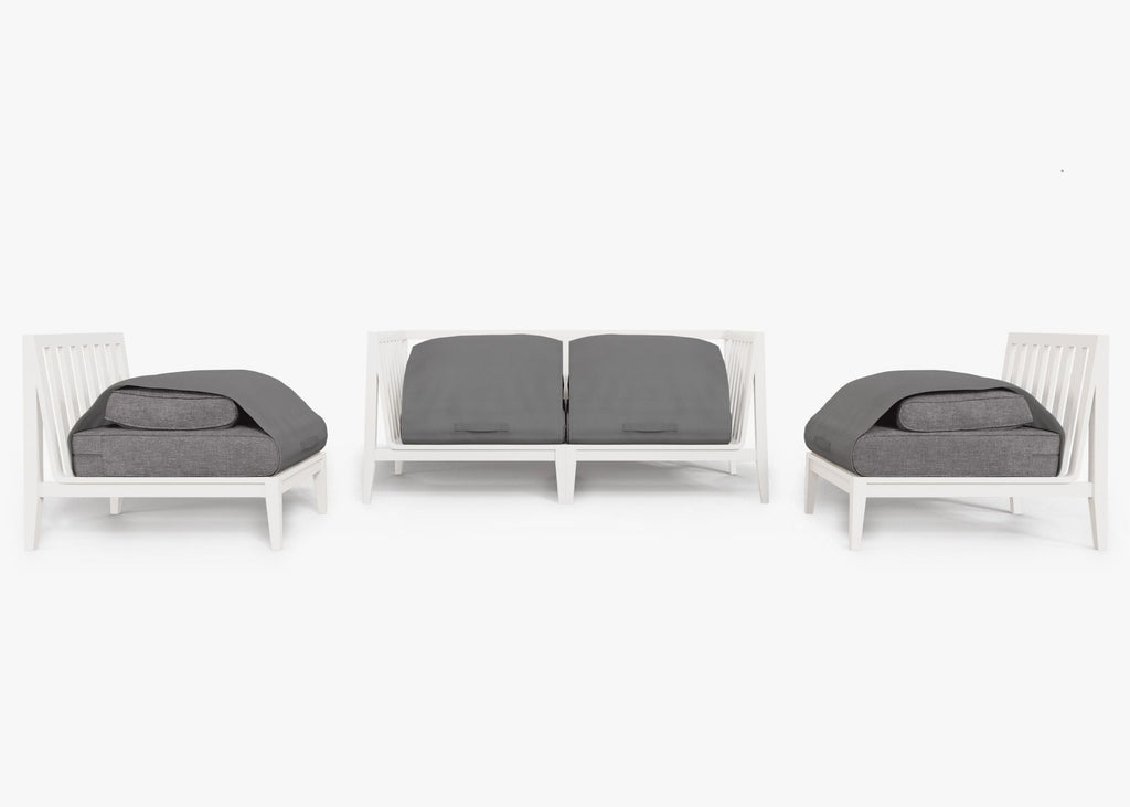 Canapé d'extérieur en aluminium blanc avec accoudoirs - 4 places