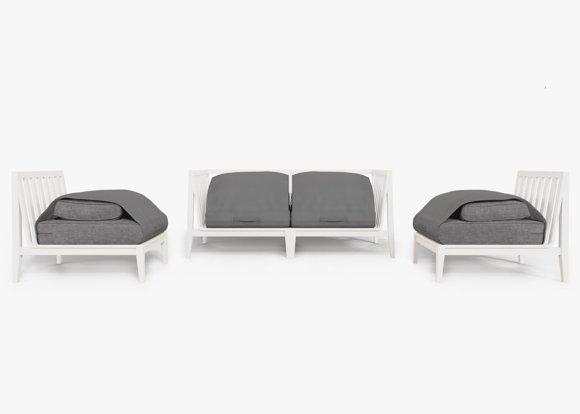 Canapé d'extérieur en aluminium blanc avec accoudoirs - 4 places