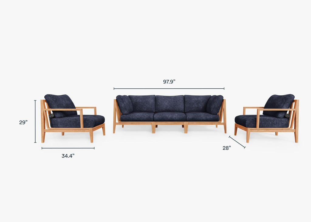 Canapé d'extérieur en teck avec fauteuils - 5 places