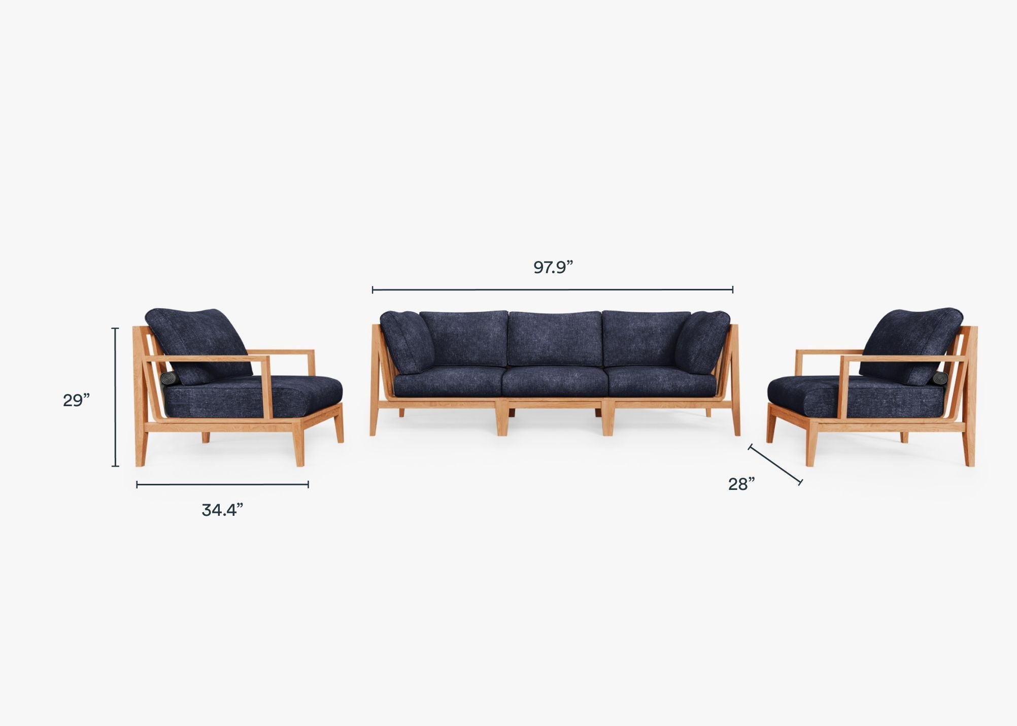 Canapé d'extérieur en teck avec fauteuils - 5 places
