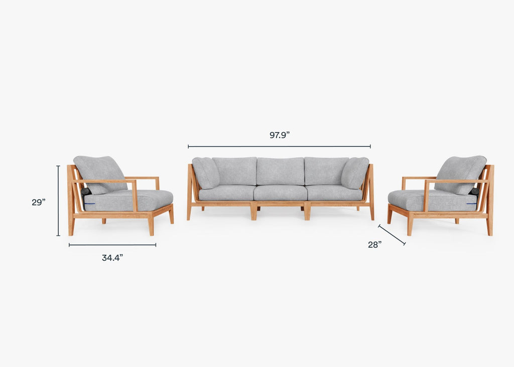 Canapé d'extérieur en teck avec fauteuils - 5 places