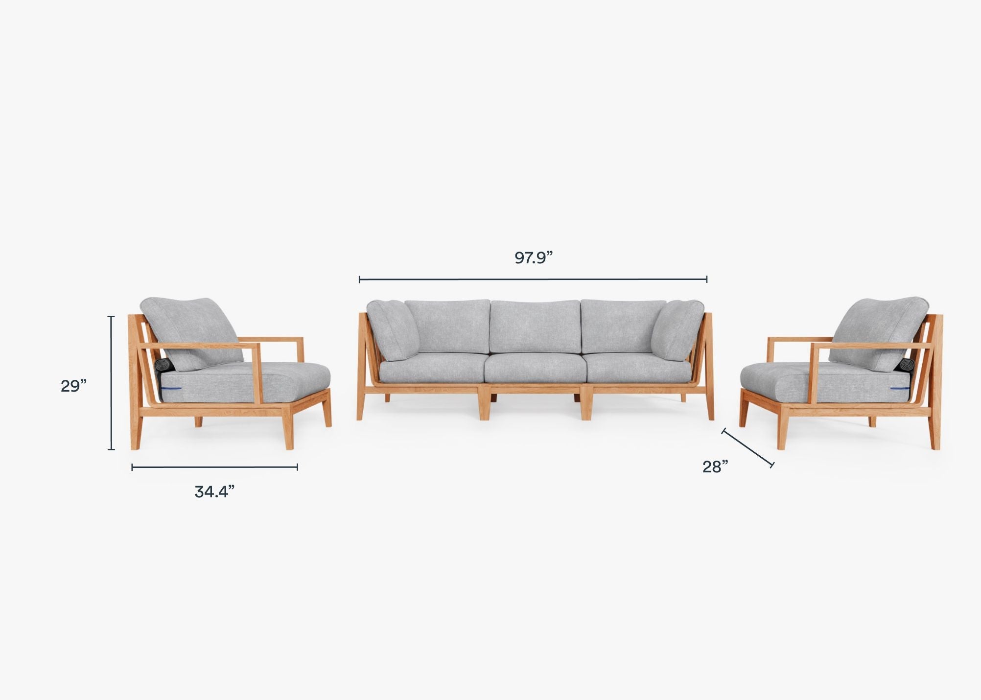 Canapé d'extérieur en teck avec fauteuils - 5 places