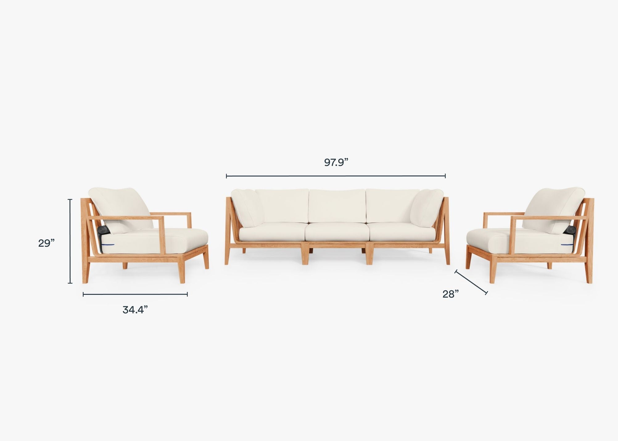 Canapé d'extérieur en teck avec fauteuils - 5 places