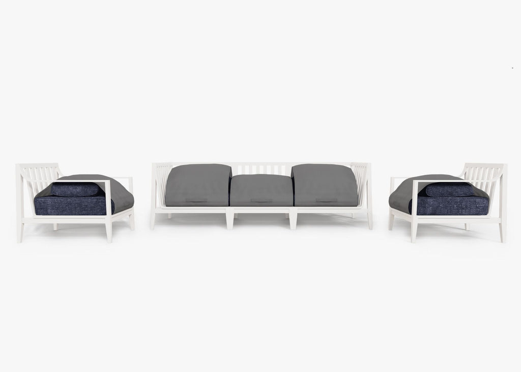 Canapé d'extérieur en aluminium blanc avec fauteuils - 5 places