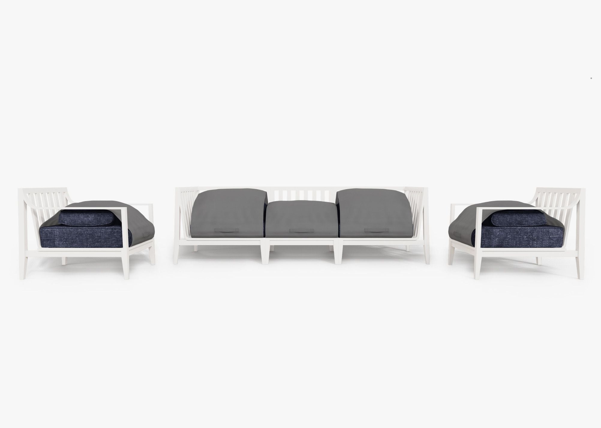 Canapé d'extérieur en aluminium blanc avec fauteuils - 5 places