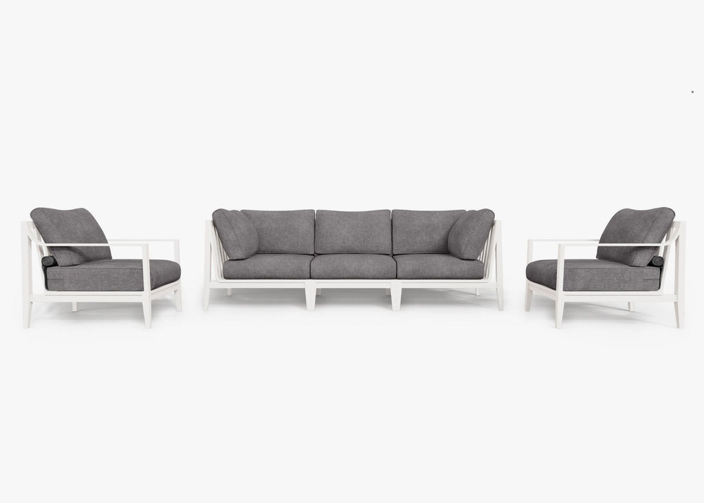 Canapé d'extérieur en aluminium blanc avec fauteuils - 5 places