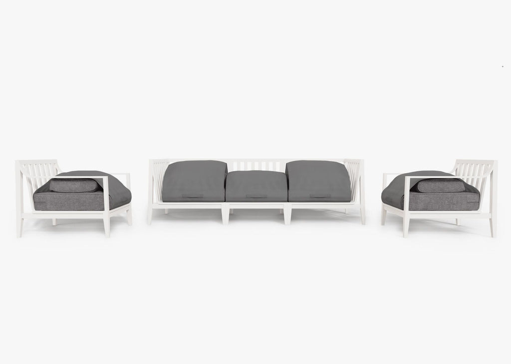 Canapé d'extérieur en aluminium blanc avec fauteuils - 5 places