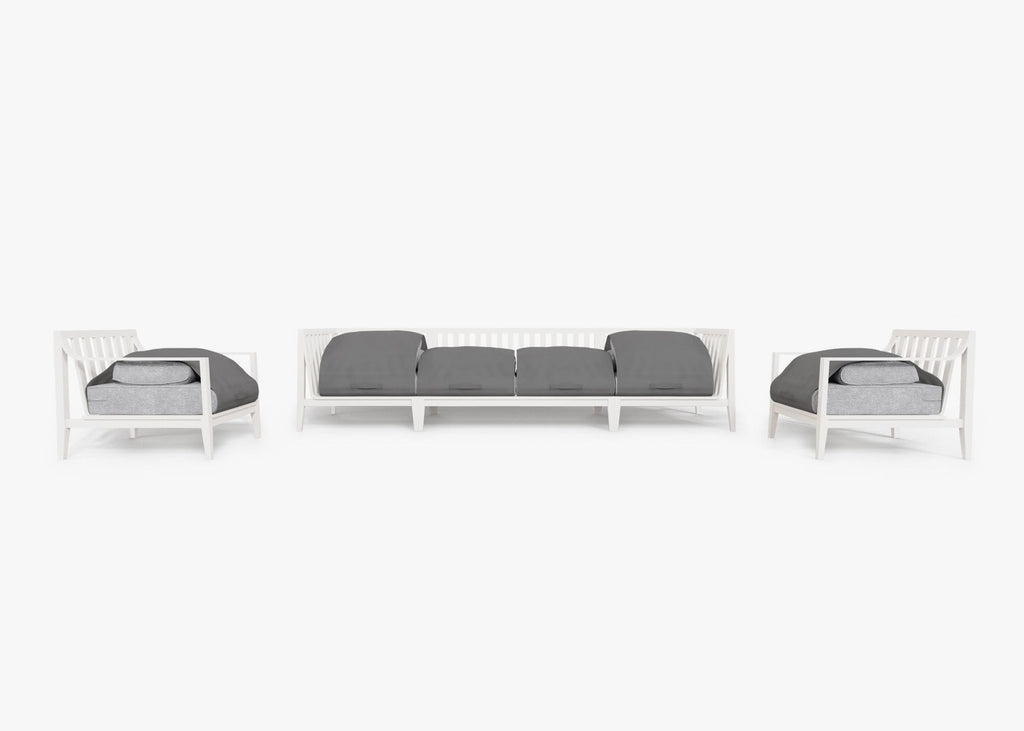 Canapé d'extérieur en aluminium blanc avec fauteuils - 6 places