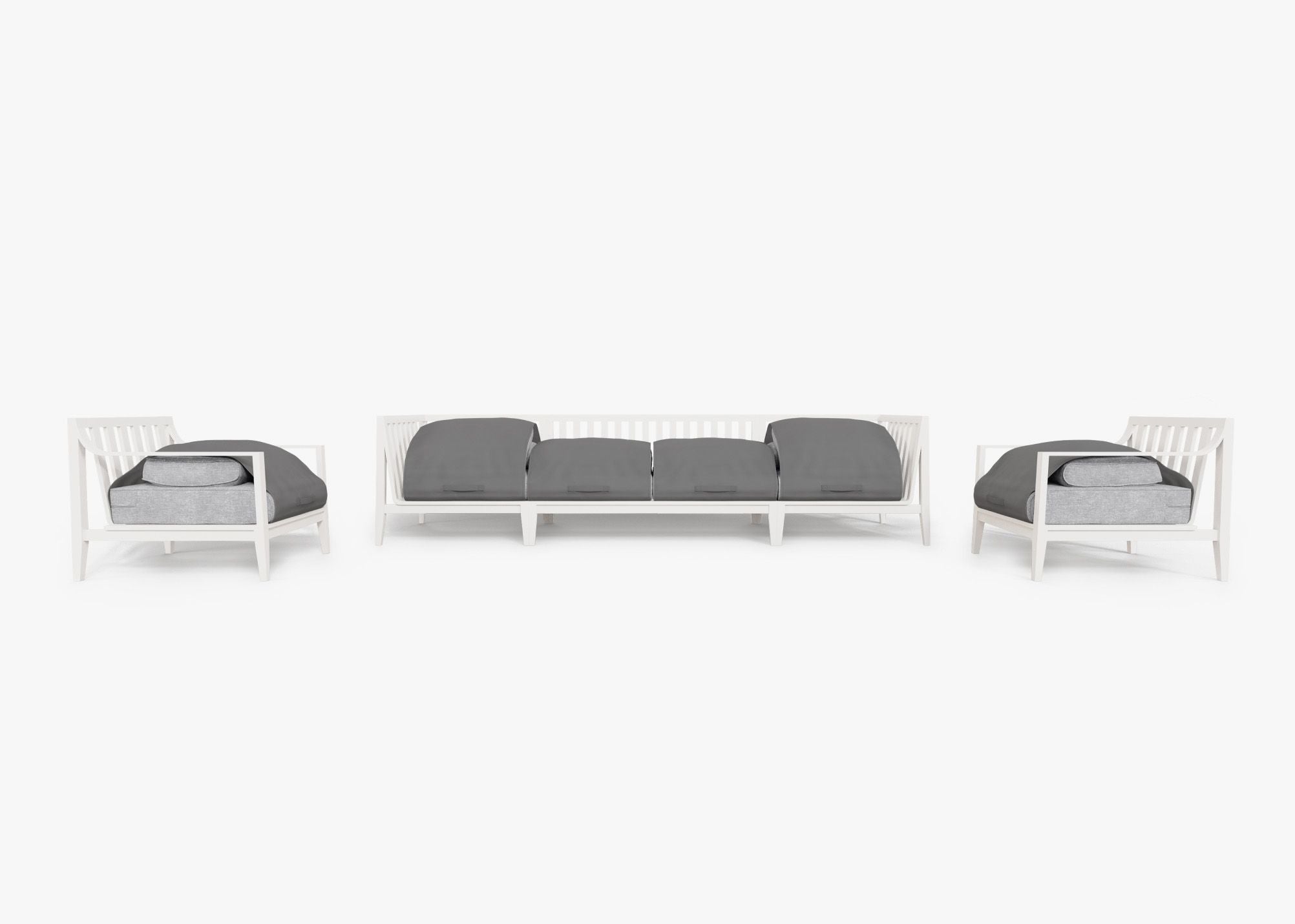 Canapé d'extérieur en aluminium blanc avec fauteuils - 6 places