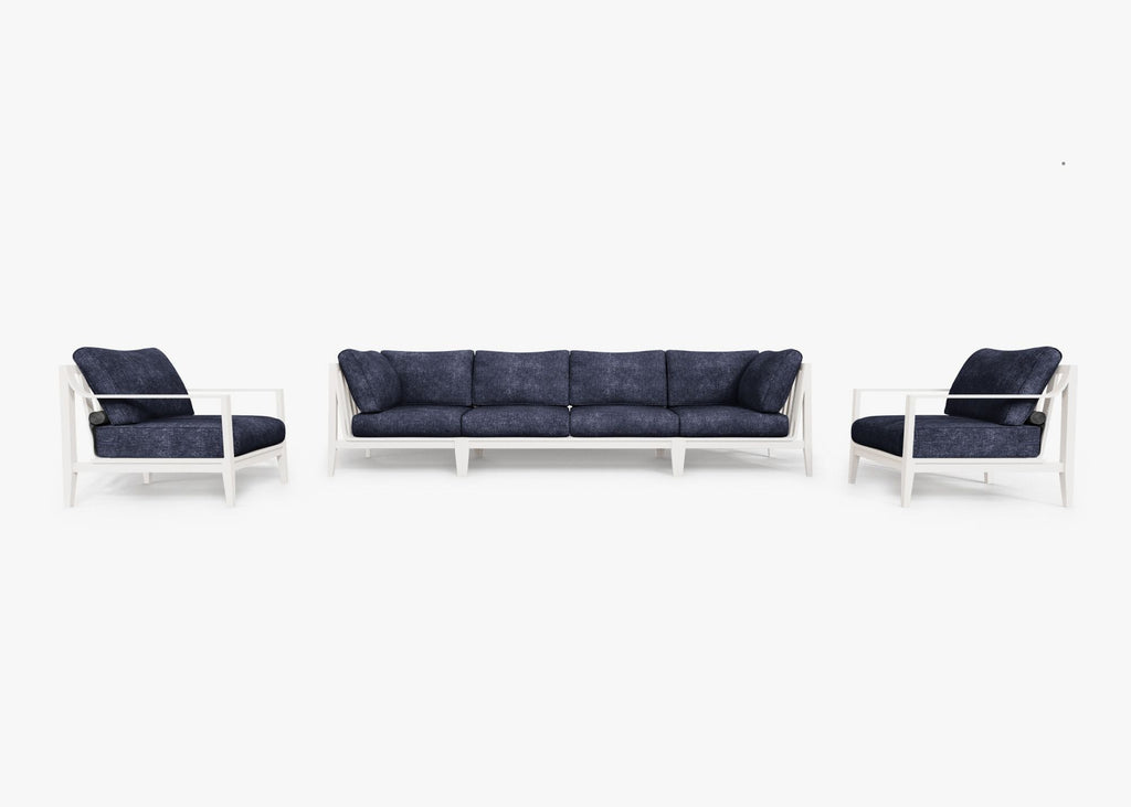 Canapé d'extérieur en aluminium blanc avec fauteuils - 6 places