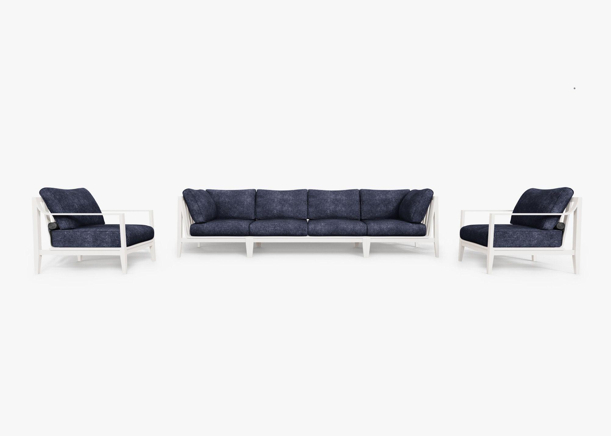 Canapé d'extérieur en aluminium blanc avec fauteuils - 6 places